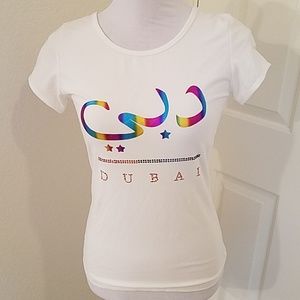 Dubai Rainbow Metallic Graphic Tee Shirt